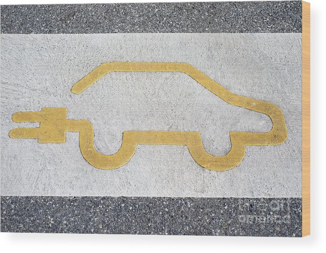 Electric Car Wood Print featuring the photograph Symbol for electric car by Mats Silvan