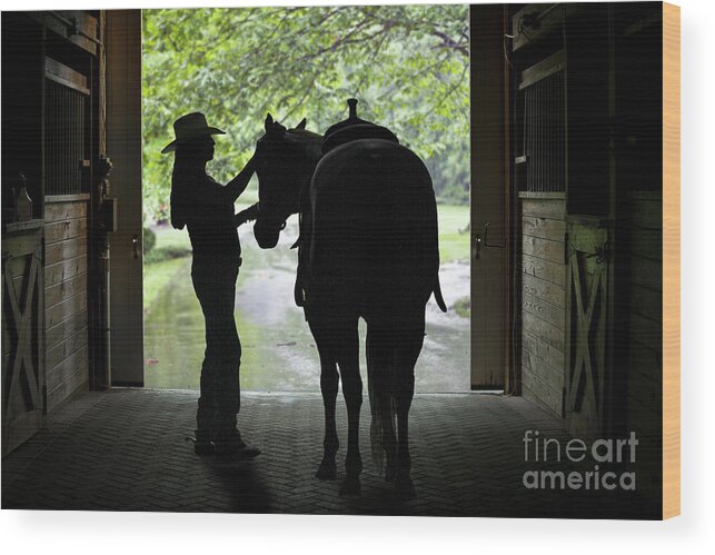 Horse Wood Print featuring the photograph Tackin' Up by Nicki McManus