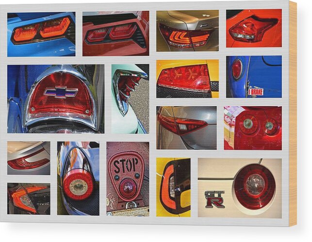 Tail Light Wood Print featuring the photograph Tail Light Collage Number 1 by Mike Martin