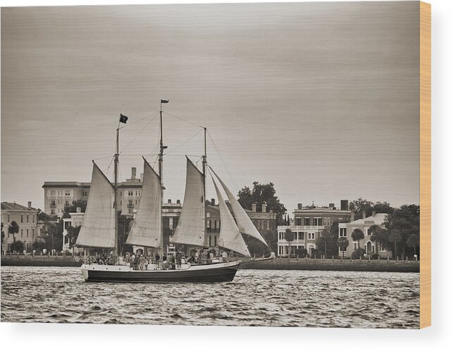 Tall Ship Wood Print featuring the photograph Tall Ship Schooner Pride off the Historic Charleston Battery by Dustin K Ryan