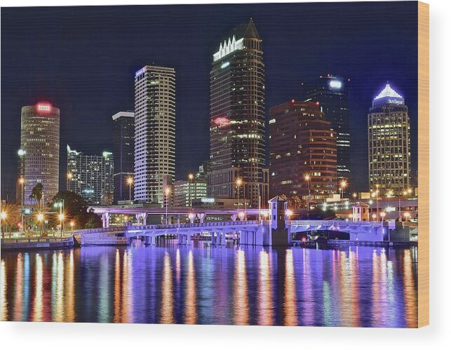 Tampa Wood Print featuring the photograph Tampa Bay Nightscape by Frozen in Time Fine Art Photography