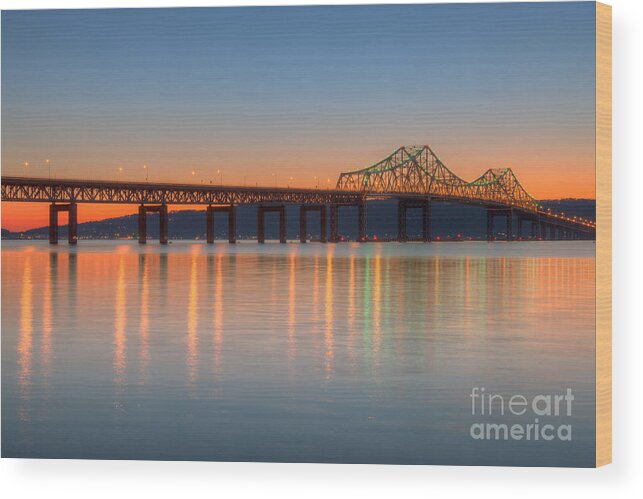 Clarence Holmes Wood Print featuring the photograph Tappan Zee Bridge after Sunset II by Clarence Holmes