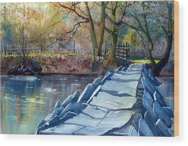 Landscape Wood Print featuring the painting Tarr Steps Revisited by Glenn Marshall