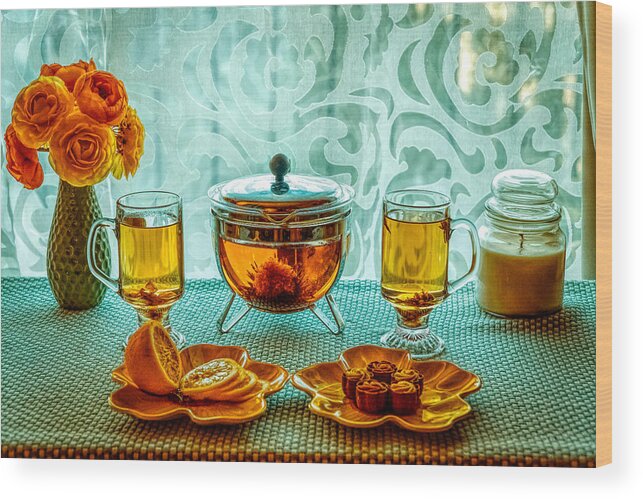 Tea Wood Print featuring the photograph Tea and Lemon by Lilia S