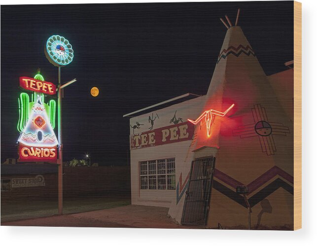 Route 66 Wood Print featuring the photograph Tee Pee Curios Moonrise by Rick Pisio