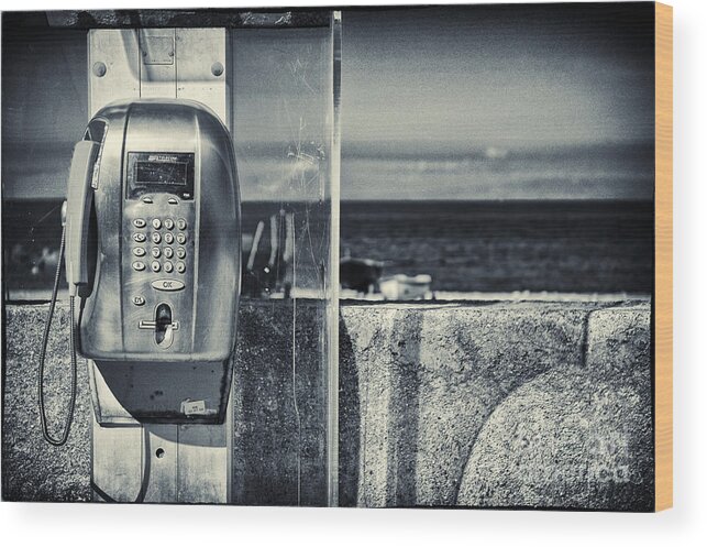 Telephone Wood Print featuring the photograph Telephone by the sea by Silvia Ganora