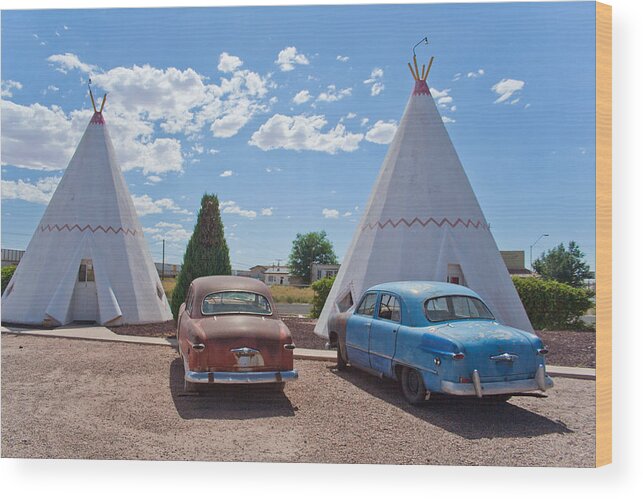 Indian Wood Print featuring the photograph Tepee with Old Cars by Matthew Bamberg