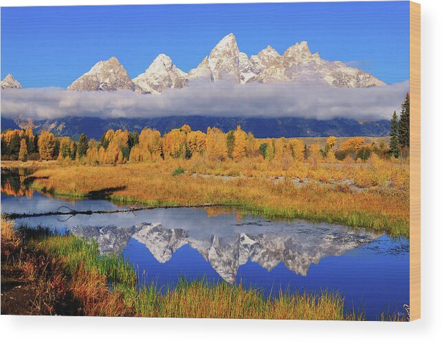 Tetons Wood Print featuring the photograph Teton Peaks Reflections by Greg Norrell