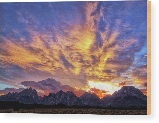 Tetons Sunset Wood Print featuring the photograph Tetons Sunset by Carolyn Derstine