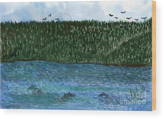 Water Wood Print featuring the painting That Be Fish by Victor Vosen