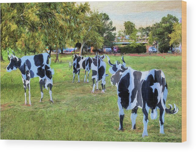 Abilene Wood Print featuring the digital art The Abilene Cows by JC Findley