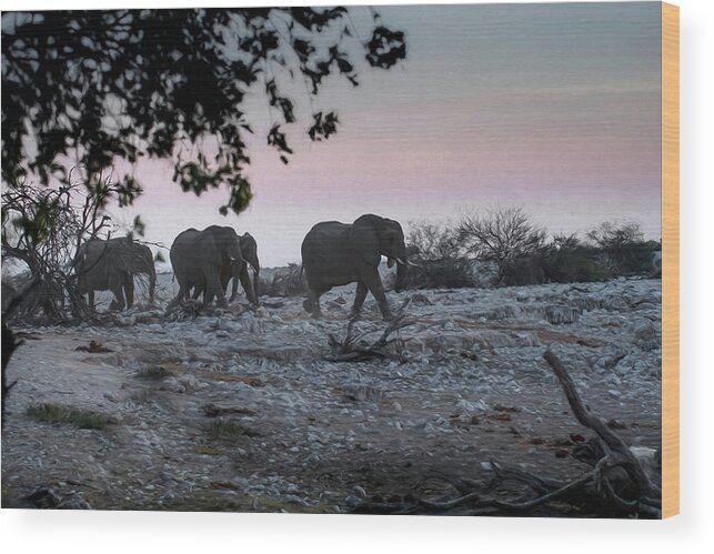 Elephant Wood Print featuring the digital art The African Elephants by Ernest Echols