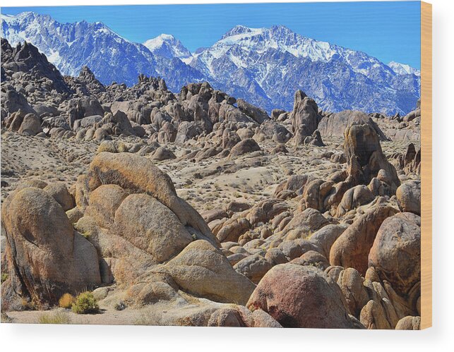 Alabama Hills Wood Print featuring the photograph The Alabama Hills Frame the Eastern Sierra Mountains by Ray Mathis