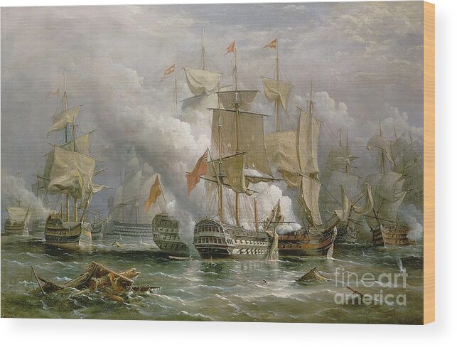 Royal Navy; Coast Of Portugal; Knighted; British Fleet Wood Print featuring the painting The Battle of Cape St Vincent by Richard Bridges Beechey