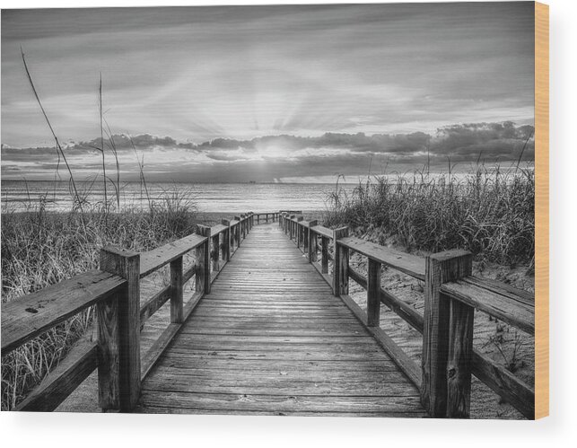 Black Wood Print featuring the photograph The Beach is Calling Black and White by Debra and Dave Vanderlaan
