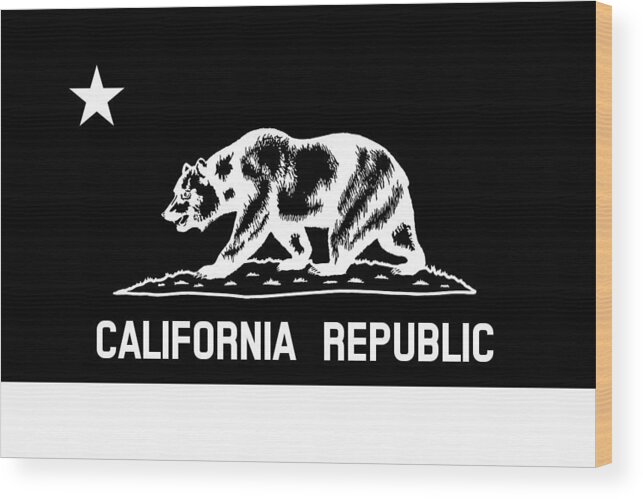 Bear Flag Wood Print featuring the mixed media The Bear Flag - Black and White by War Is Hell Store