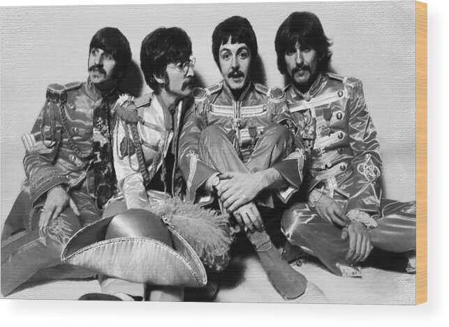 The Beatles Wood Print featuring the painting The Beatles Sgt. Pepper's Lonely Hearts Club Band Painting 1967 Black And White by Tony Rubino
