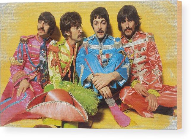 The Beatles Wood Print featuring the painting The Beatles Sgt. Pepper's Lonely Hearts Club Band Painting 1967 Color by Tony Rubino