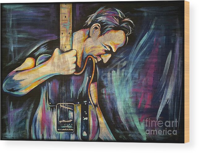 The Boss Wood Print featuring the painting The Boss Bruce Springsteen by Amy Belonio
