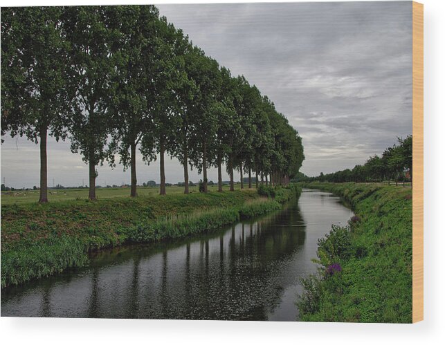 Belgium Wood Print featuring the photograph The canal by Ingrid Dendievel