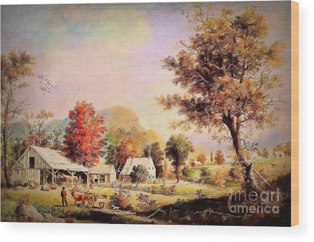 Folk Art Wood Print featuring the painting The Cider Press - After Durrie by Lianne Schneider
