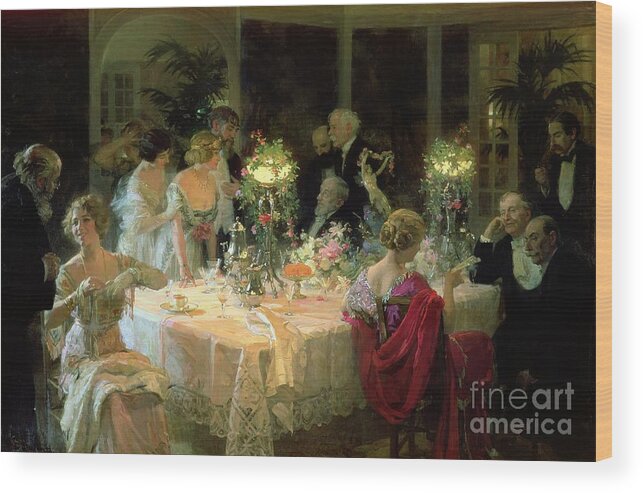 The Wood Print featuring the painting The End of Dinner by Jules Alexandre Grun