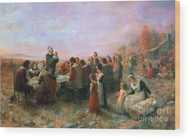 1621 Wood Print featuring the painting The First Thanksgiving by Granger