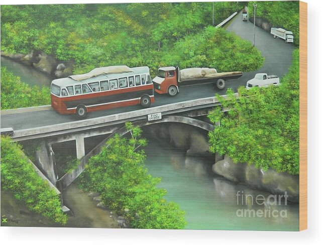 Jamaica Scene Wood Print featuring the painting The Flat Bridge Standoff by Kenneth Harris