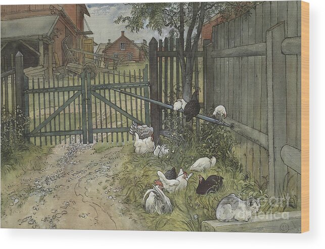 Scandanavian Wood Print featuring the painting The Gate by Carl Larsson