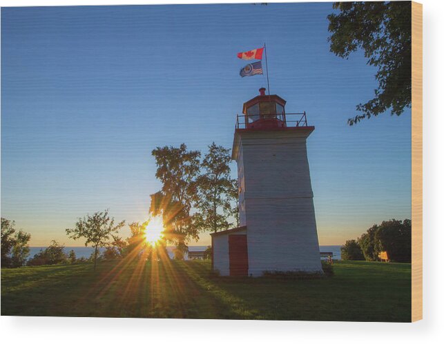 Goderich Wood Print featuring the photograph The Goderich Lighthouse at sunset by Jay Smith