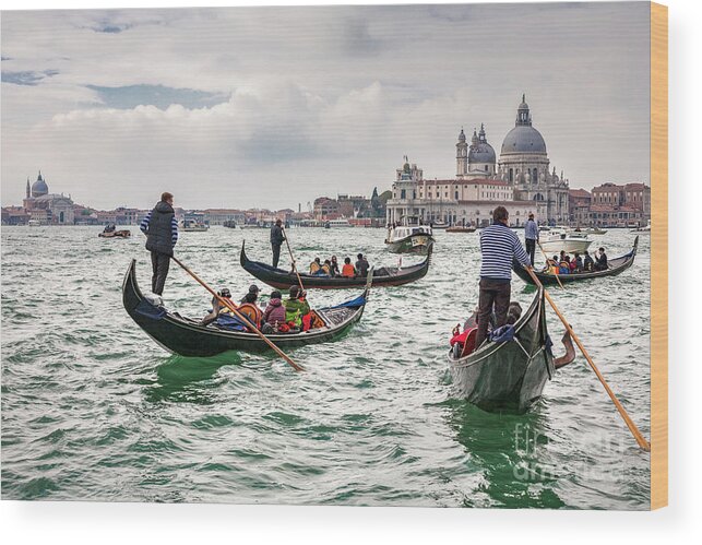 Venice Wood Print featuring the photograph The Gondolas on Grand Canal by Heiko Koehrer-Wagner