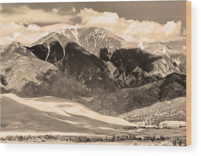 the Great Colorado Sand Dunes Wood Print featuring the photograph The Great Colorado Sand Dunes in Sepia by James BO Insogna
