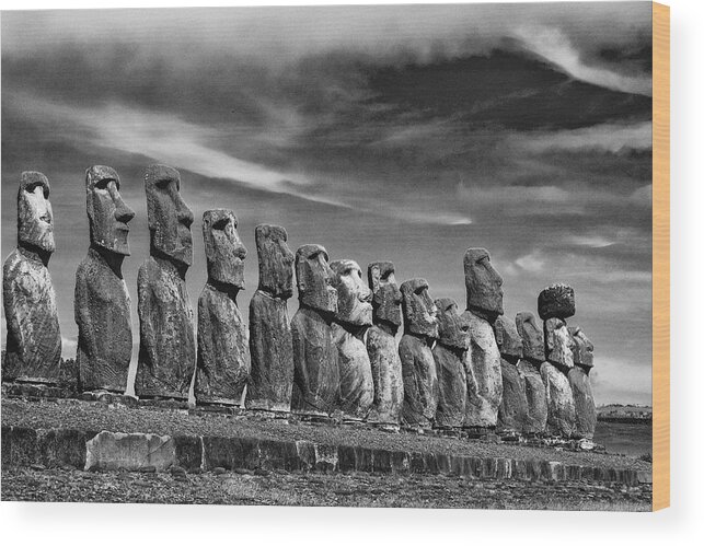 Easter Island Wood Print featuring the photograph The Guardians - Easter Island by John Roach