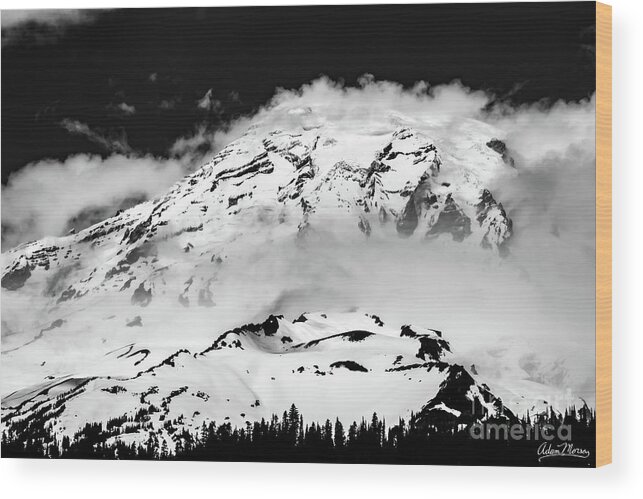Mount Rainier Wood Print featuring the photograph The Immovable Object, Black and White by Adam Morsa