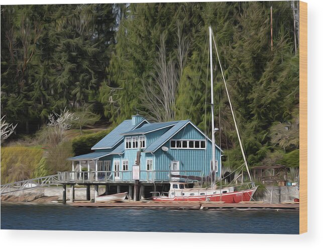 Lake Wood Print featuring the digital art The Lake House - Digital Oil by Birdly Canada