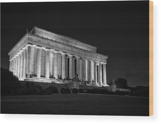 Lincoln Memorial Wood Print featuring the photograph The Lincoln Memorial At Night In Black and White by Greg and Chrystal Mimbs