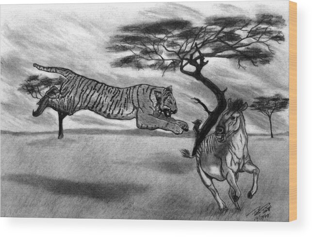 The Lunge Wood Print featuring the drawing The Lunge by Peter Piatt