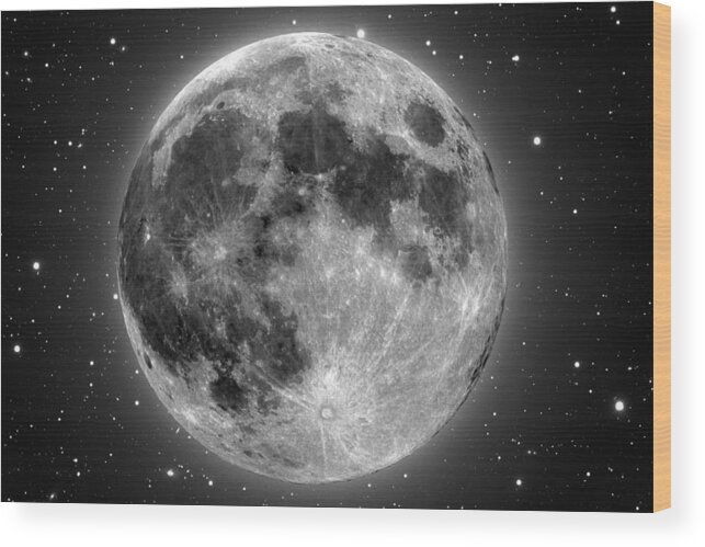 Full Moon Wood Print featuring the mixed media The Moon by DiDesigns Graphics