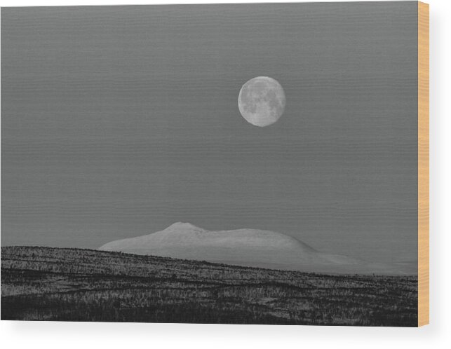 Landscape Wood Print featuring the photograph The Mountain and the Moon by Pekka Sammallahti