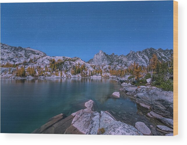 Enchantments Wood Print featuring the digital art The Night in Leprechaun Lake by Michael Lee