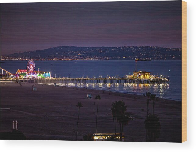  Santa Monica Pier At Night Wood Print featuring the photograph The Pier After Dark - 3 by Gene Parks