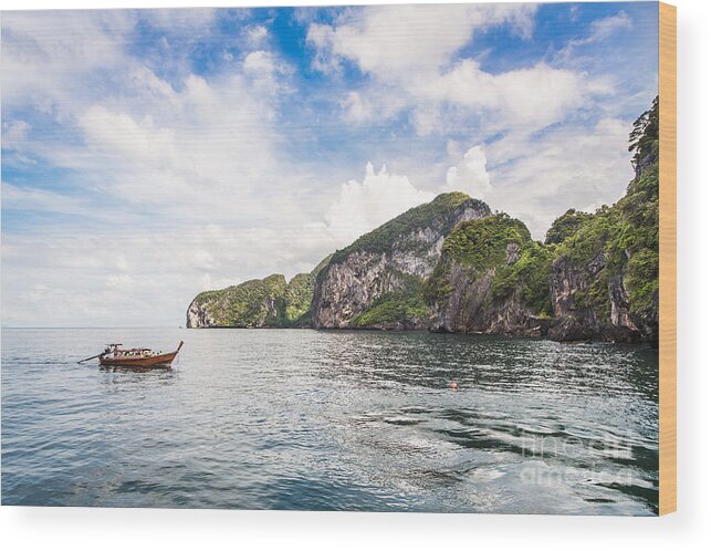 Koh Kradan Wood Print featuring the photograph The stunning Koh Mook in the Trang island by Didier Marti