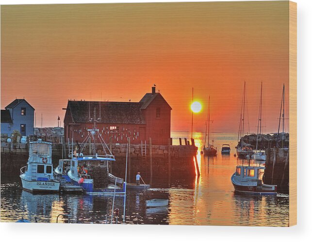 Rockport Wood Print featuring the photograph The sun rising by motif number 1 in Rockport MA Bearskin neck by Toby McGuire