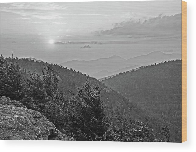 Adirondacks Wood Print featuring the photograph The Sunrise from Phelps Mountain Summit in the Adirondacks Black and White by Toby McGuire