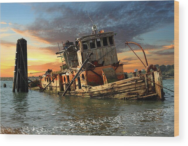 Boat Wood Print featuring the photograph The Sunset Years Of The Mary D. Hume by James Eddy