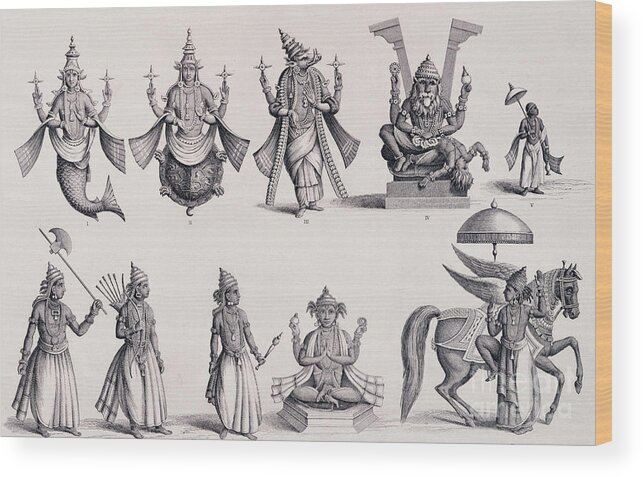The Ten Avatars or Incarnations of Vishnu Wood Print by English ...