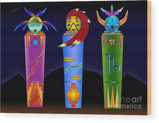 Indian Wood Print featuring the digital art The Three Spirits by Tim Hightower