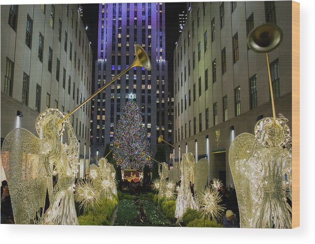 The Tree At Rockefeller Plaza Wood Print featuring the photograph The Tree At Rockefeller Plaza by Kenneth Cole