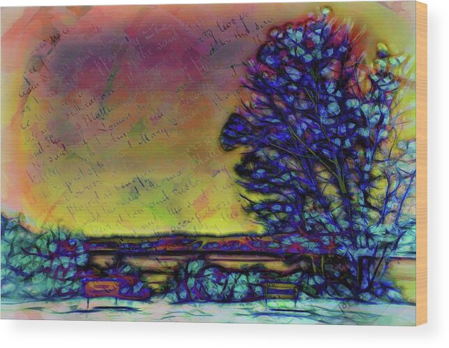 Abstract Wood Print featuring the digital art The tree in the park by Lilia S