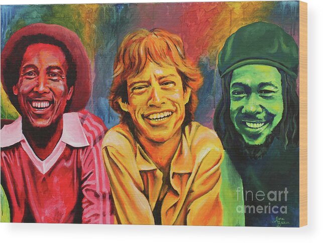 Bob Marley Wood Print featuring the painting The Trio by Sara Becker